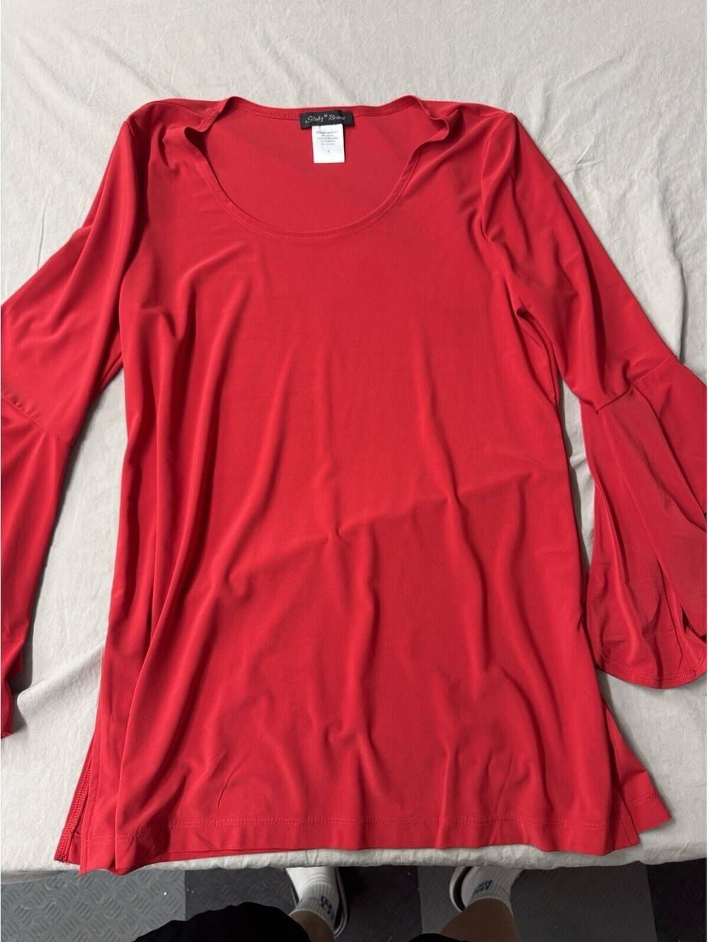 Slinky Brand Red Short Ruffle Sleeve Scoop Neck Blouse S